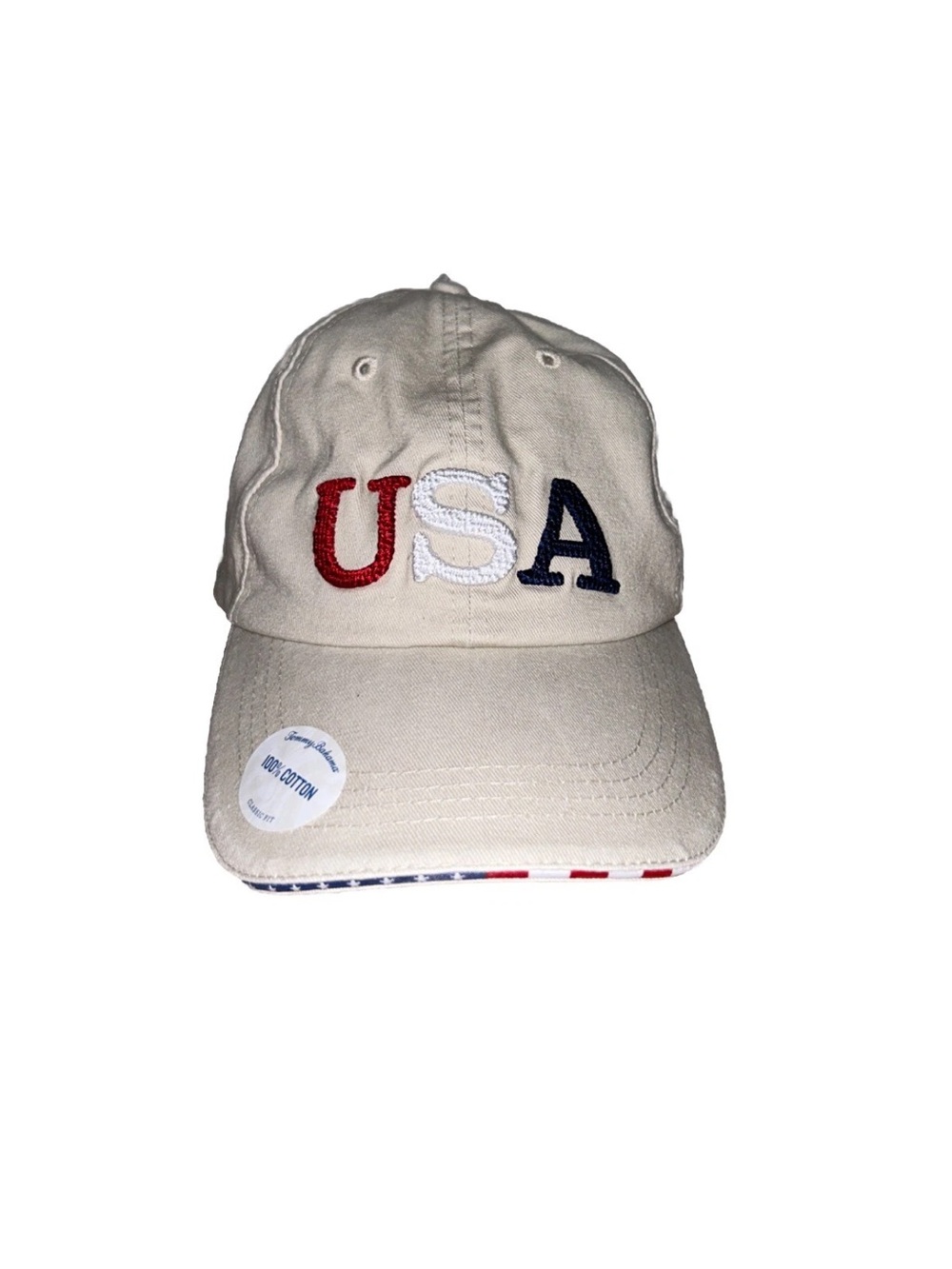 Tommy Bahama Men’s Beige Khaki USA Embroidered Baseball Hat Cap Adjustable NWT